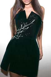 Vestidos elegantes de celebridades con faldas de cintura sin tirantes y aberturas sólidas